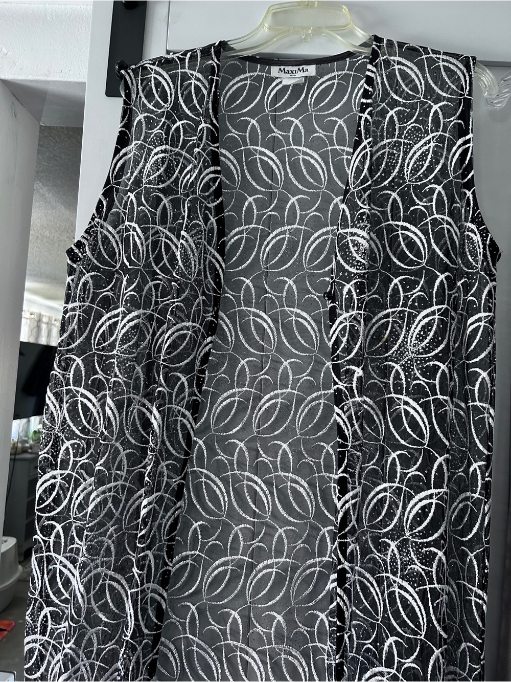 MaxMara Black and White Sheer Embroidered Overlay